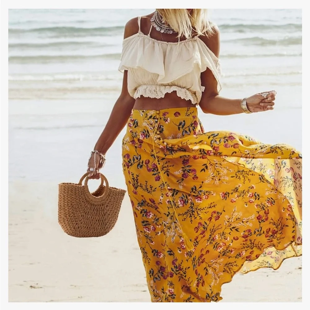 Summer large beach handmade rattan straw tote bag
